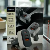 АЗУ-1USB + 2USB-C Deppa PD, QC3.0, 100W, дисплей металл, черный