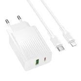 СЗУ-1USB + 1USB-C Borofone BAS74A, PD20W + 18W QC3.0 + кабель Typ-C-Lighting, белый