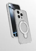 Чехол iPhone 15 Силикон с блестками Magsafe с подставкой, прозрачный