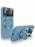 Чехол iPhone 13/14 Silicone Magsafe с подставкой, голубой