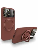Чехол iPhone 15 Silicone Magsafe с подставкой, бордовый
