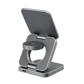 Зарядная станция Breaking DS11 Iron 3в1 беспроводная MagSafe QI 15W складная, графит