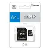 Карта памяти MicroSDHC Smartbuy 64GB Class 10/UHS-1 (с адаптером SD)