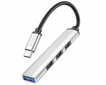 Type-C HUB Hoco HB26 4-in-1 (Type-C to USB3.0+USB2.0*3) серебро