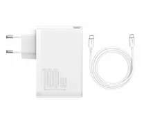 СЗУ-2USB + 2USB-C Baseus GaN2 100W + кабель Type-C-Type-C белый, 1м