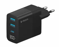 СЗУ-2USB + 1USB-C, Deppa PD, QC 3.0, 30W, дисплей, черный, 11395