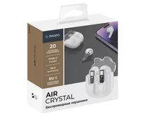 Bluetooth стереогарнитура Deppa Air Crystal, TWS, BT 5.3 зарядный футляр 220mAh белая