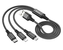 Кабель 3в1 Hoco X76 Lightning+microUSB+type-C - USB 1м, черный