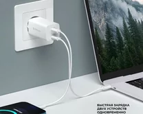 СЗУ-1USB-C + 1USB-C Deppa PD 3.0, GaN, 65W, белый, 11445