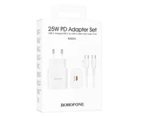 СЗУ-1USB-C Borofone BA82A, 25W + кабель Type-C-Type-C, белый