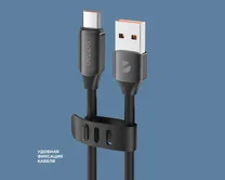 Кабель Deppa Silk Type-C - USB 66W, 6A, черный, 1,2м